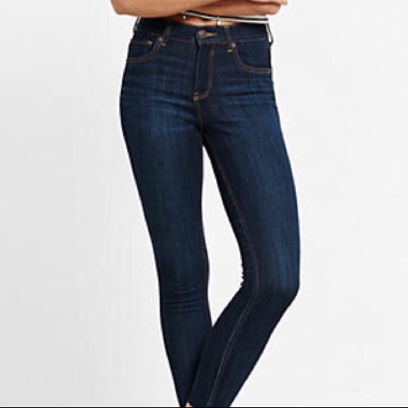 NEW Express Dark Cropped High Rise Jeans Raw Hem - Picture 4 of 8